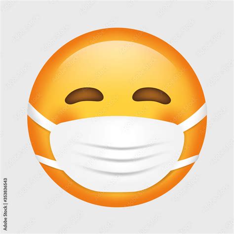 Vector emoji. Wearing mask face. Smiling emoji. Happy. Cute emoticon ...