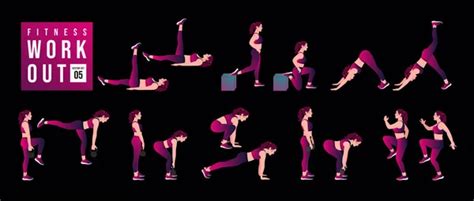 Women Workout Set Women Exercise Vector Set Women Doing Fitness Stock