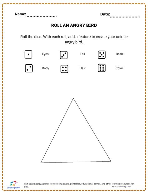 ROLL AN ANGRY BIRD Free Printable Worksheet