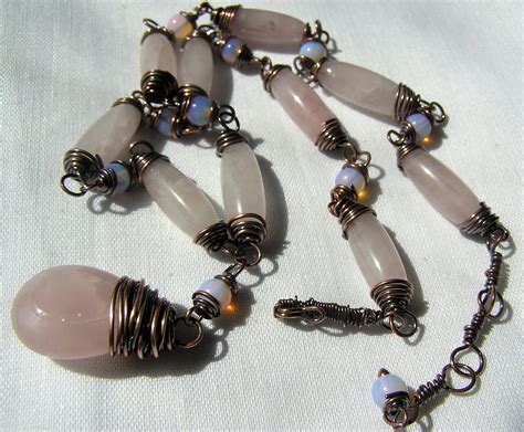 Up Beads Wire Wrapped Rose Quartz And Copper Necklace By Welcome Mymind