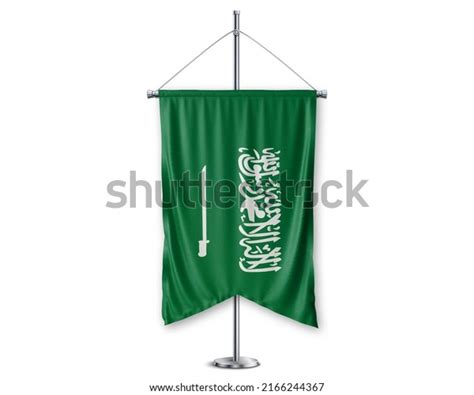 Saudi Arabia Pennants D Flags On Pole Stand Support Pedestal Realistic