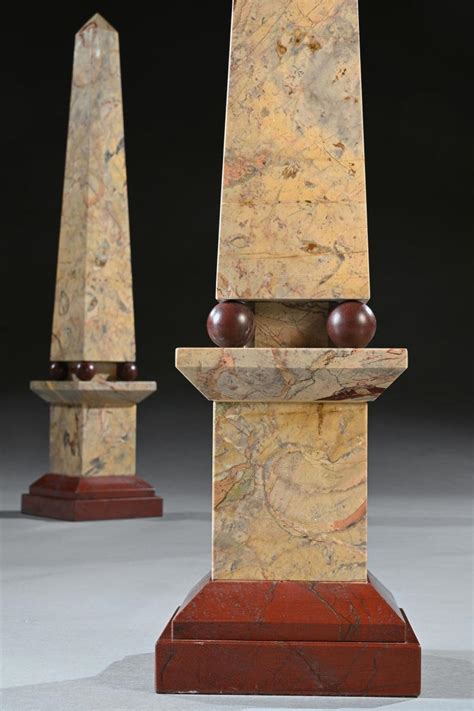 Pair Of Portasanta And Rosso Antico Marble Obelisks Bada