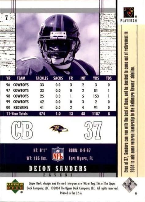 Baltimore Ravens cornerback Deion Sanders lines up against the ...