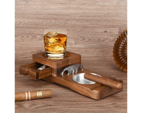 Cigar Ashtray Coaster Whiskey Glass Tray Wooden Ash Tray Etsy