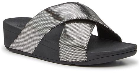 Fitflop Lulu Shimmer Wedge Sandal In Black Lyst