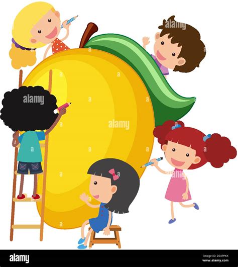 Big mango with many kids cartoon character illustration Stock Vector ...