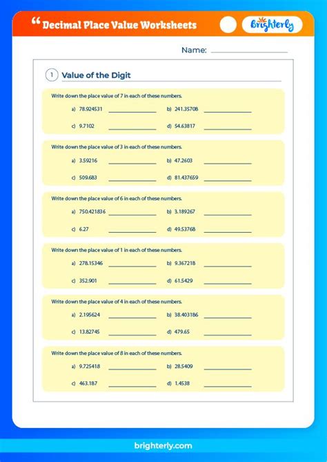 Free Printable Decimal Place Value Worksheets for Kids - Brighterly.com