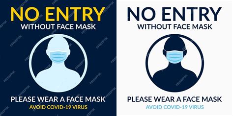 Premium Vector Caution No Entry Without Face Mask And Please Wear A