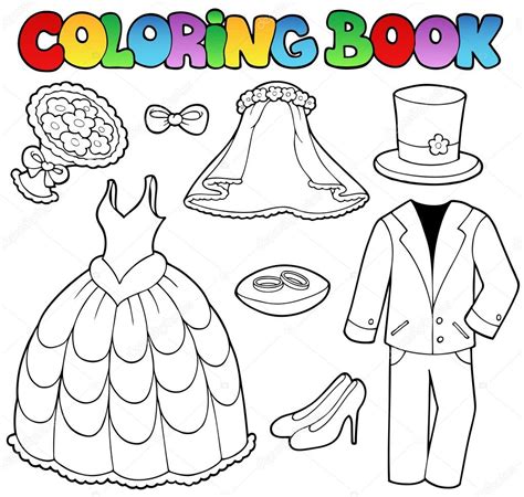 Libro Da Colorare Con I Vestiti Da Sposa Vettoriali Stock Clairev