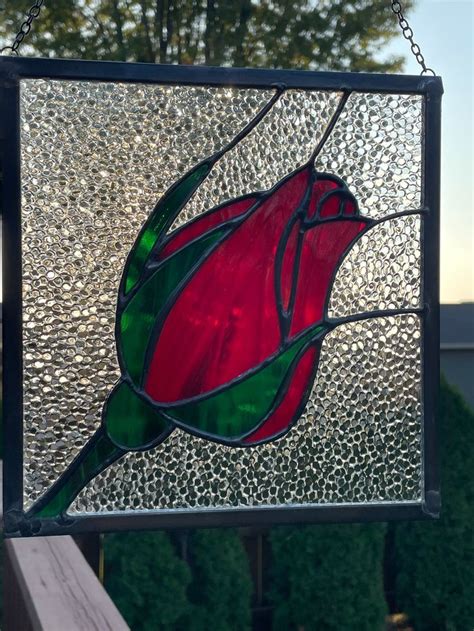 Stained Glass Rosebud Panel With Zinc Frame Etsy Stained Glass