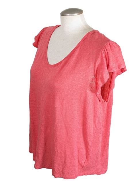 Rachel Zoe Linen Blouse Top Plus Plus Size 2x Orange Coral Boxy Flutter