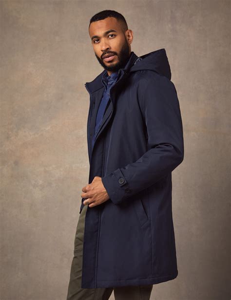 Mens Navy Padded Coat With Hood Hawes Curtis