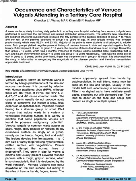 Pdf Occurrence And Characteristics Of Verruca Vulgaris Attending A