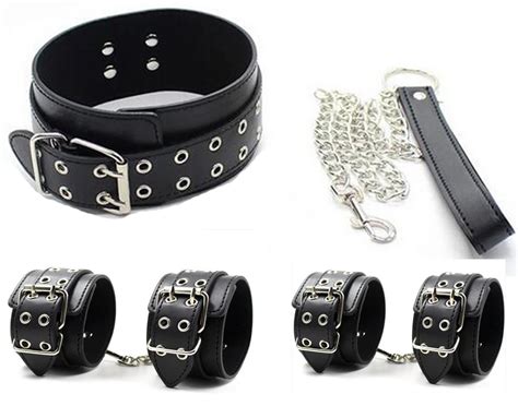 Black PU Leather Bdsm Bondage Restraint Set 3Pcs Set Fetish Sex Slave