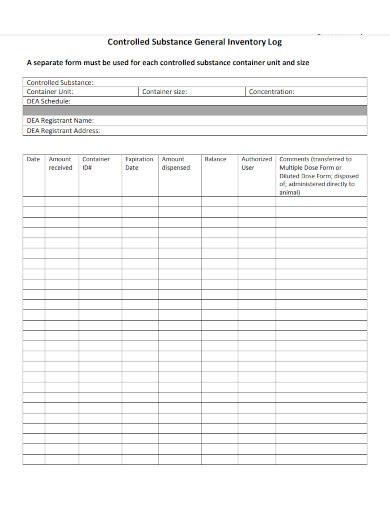 Controlled Substance Inventory Log