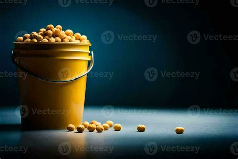 A Bucket Filled With Soybeans On A Dark Table AI Generated 33445606