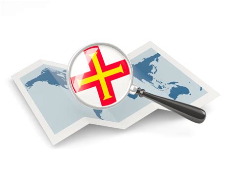 Magnified flag with map. Illustration of flag of Guernsey