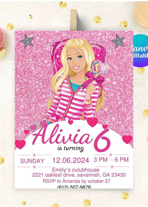 Editable Fashion Doll Party Invitation Barbie Girl Party Invite Girls