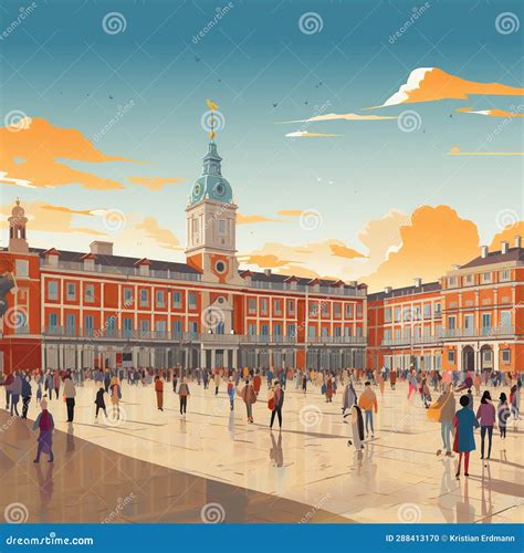 Madrid S Majestic Royal Palace And Lively Plaza Mayor Stock Illustration