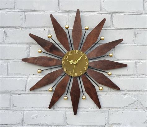 Starburst Clock Large Wall Clock Sunburst Wall Art Wooden Etsy