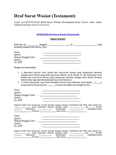 draf surat wasiat testament