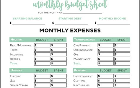 Budget Worksheet Gail Vaz Oxlade Printable Pdf Template