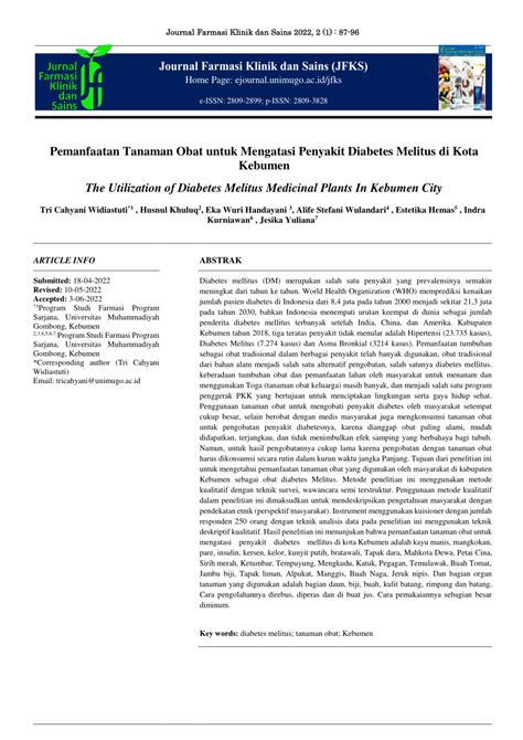 PDF Pemanfaatan Tanaman Obat Untuk Mengatasi Penyakit Diabetes