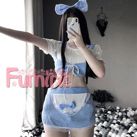 Jual Fumirie Set Maid Blue Pattern Sexy Lingerie Cosplay Pelayan