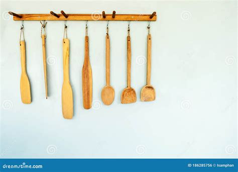 Many Sizes Of Wooden Spoon Hanging On The Wall Stock Photo Image Of