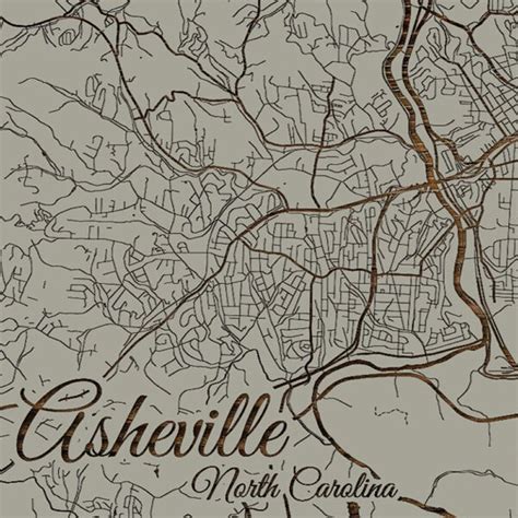 Asheville Nc Wooden Street Map Burnt Laser Cut Wall Map