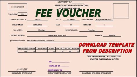 How To Make Fee Voucher In Excel Youtube