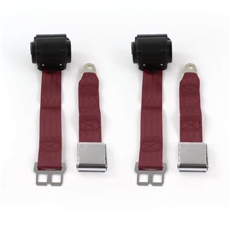 Airplane 2 Point Burgundy Retractable Bucket Seat Belt Kit For Ford