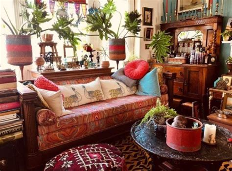 A Bright Maximalist Living Room With Heavy Vintage Furniture Colorful