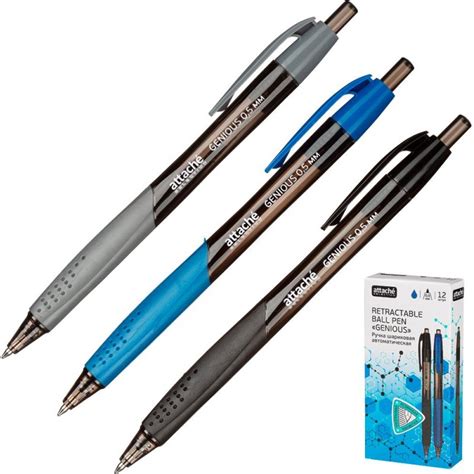 Ручка шариковая автоматическая Attache Selection Genious синяя (толщина ...