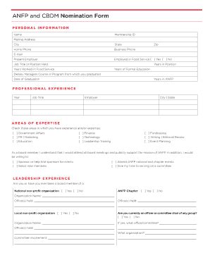 Fillable Online Anfponline Anfp And Cbdm Nomination Form Anfp