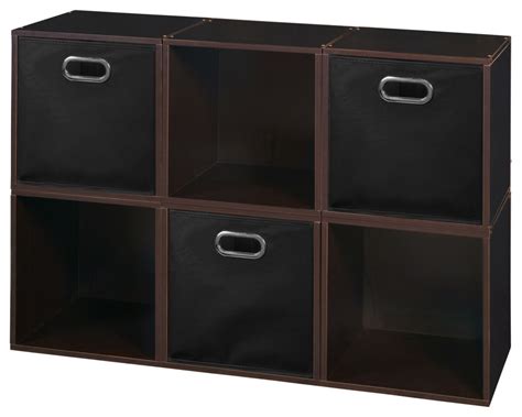 Niche Cubo Storage Set 6 Cubes And 3 Canvas Bins Truffle Black