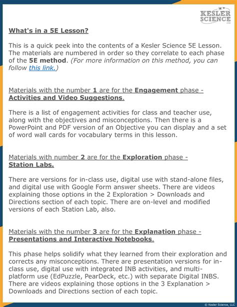 Read First What Is In A Kesler Science 5e Lesson © Kesler Science Llc Whats In A 5e Lesson