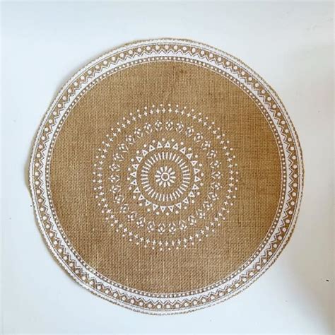 SET DE TABLE Bleu 38CM ROUND Napperons ronds Mandala en coton tissé