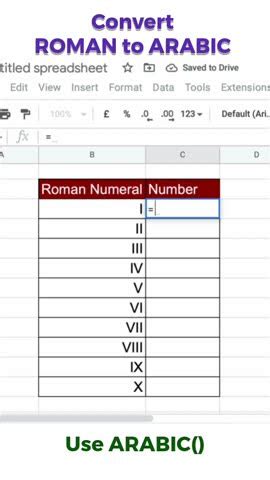 How To Convert Roman Numeral To Arabic Shorts Excel Googlesheets