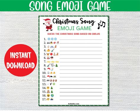 Christmas Emoji Game Printable Xmas Song Game Red Emoji Pictionary