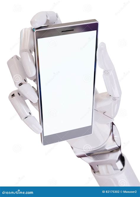 White Futuristic Android Hand Holding Smartphone Closeup Concept 3d