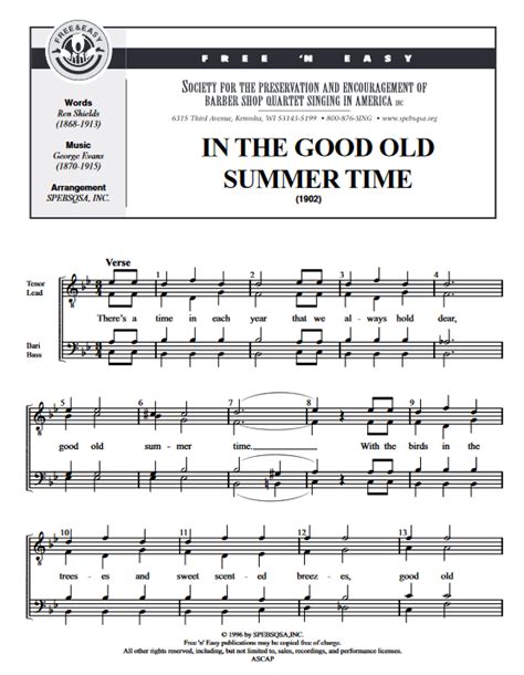 In The Good Old Summer Time 1902 Music Sheet Music Free Sheet Music