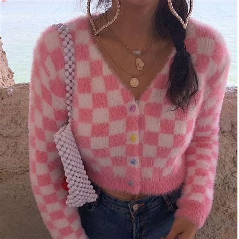 Pink Plaid Cardigan Sweater From Fe Clothing 1000 In 2020 Retro