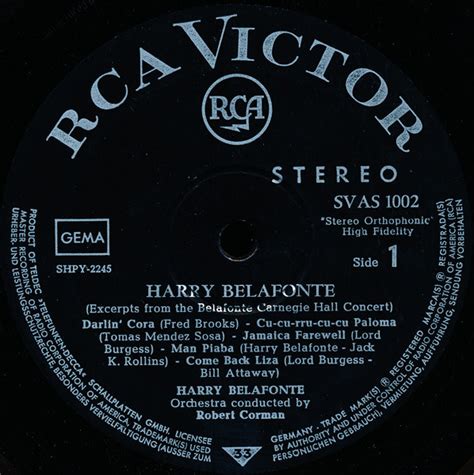 Harry Belafonte Excerpts From The Belafonte Carnegie Hall Concert Lp