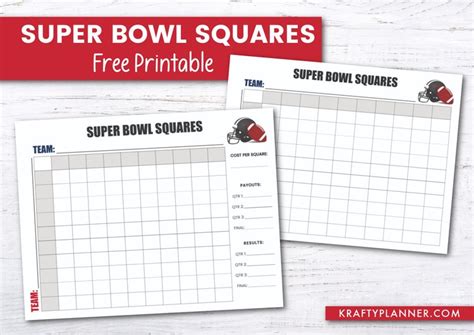 Free Printable Super Bowl Squares Board — Krafty Planner