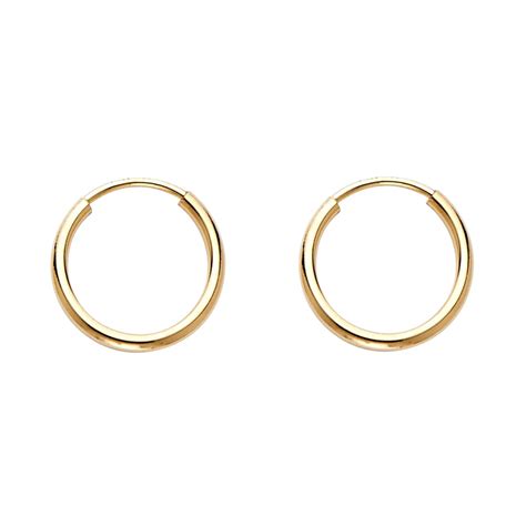 14k Yellow Gold Small Round Hoop Earrings Plain Endless Style Classic