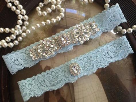 Wedding Garter Light Blue Ivory Lace Garter Set Vintage Bridal Garter