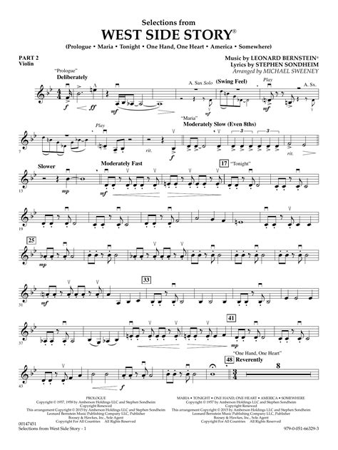 West Side Story Selections For Flex Band Arr Michael Sweeney Pt2 Violin By Leonard