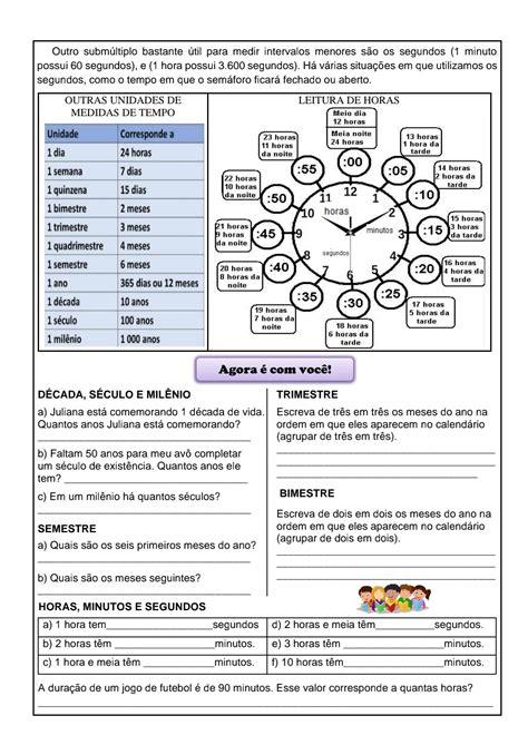 Atividades de Matemática medidas de tempo Atividades Fácil