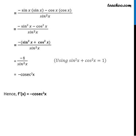 Example 21 Compute Derivative Of Fx Cot X Teachoo